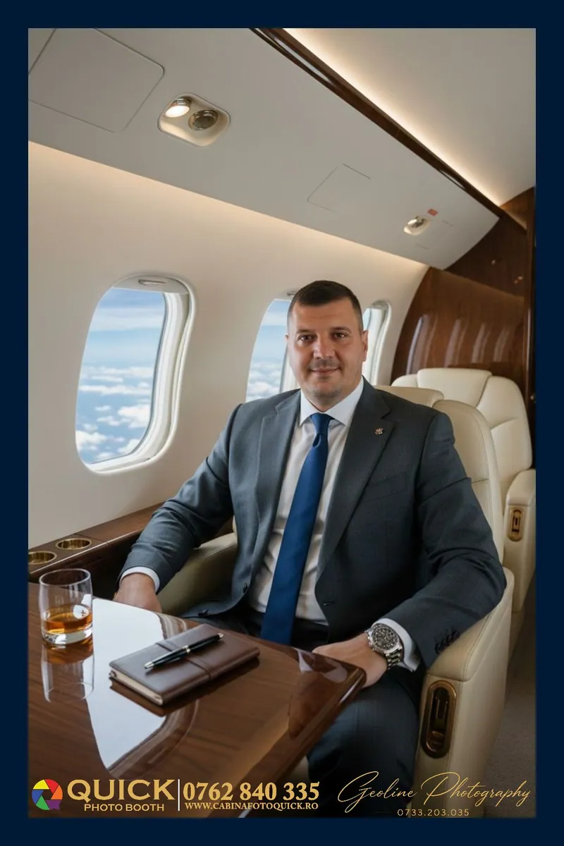 Rezultat realizat la cabină: invitat în costum, în cabina unui avion privat