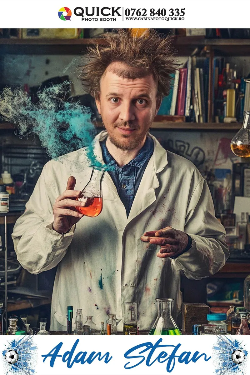 Rezultat Face Swap: același invitat, ca personaj de serial, într-un laborator