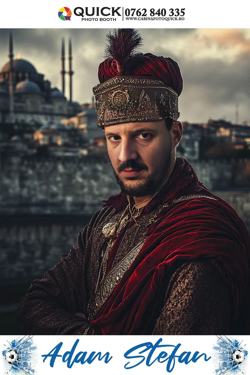 Rezultat Face Swap: același invitat, în ținută de sultan, într-un palat oriental